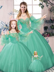 Custom Designed Floor Length Ball Gowns Long Sleeves Green Quinceanera Dress Lace Up