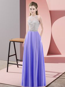 Scoop Sleeveless Backless Prom Evening Gown Lavender Satin
