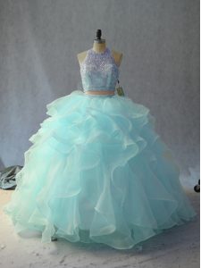 High Quality Scoop Sleeveless Vestidos de Quinceanera Beading and Ruffles Backless