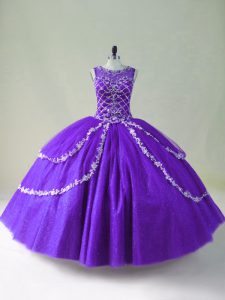 Purple Quinceanera Dress Sweet 16 and Quinceanera with Beading and Appliques Scoop Sleeveless Zipper