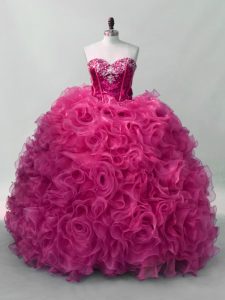Floor Length Hot Pink Quinceanera Dress Sweetheart Sleeveless Lace Up