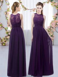 Dramatic Sleeveless Floor Length Lace Zipper Dama Dress for Quinceanera with Dark Purple