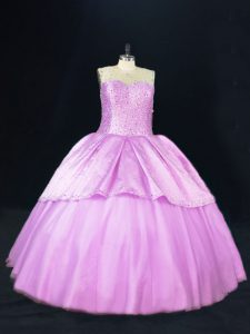 Scoop Sleeveless Satin and Tulle Vestidos de Quinceanera Beading Lace Up