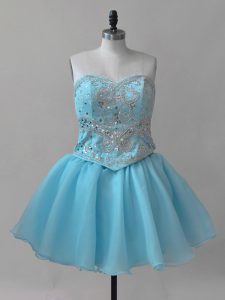Super Sleeveless Lace Up Mini Length Beading Prom Dresses