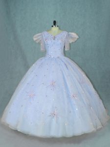 Wonderful Light Blue Short Sleeves Organza Zipper Quince Ball Gowns for Sweet 16 and Quinceanera