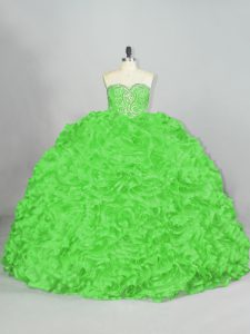 Quinceanera Gowns Fabric With Rolling Flowers Court Train Sleeveless Beading and Ruffles