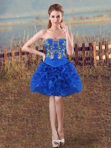Royal Blue Lace Up Prom Party Dress Embroidery and Ruffles Sleeveless Mini Length