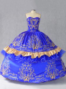 New Arrival Royal Blue Lace Up Vestidos de Quinceanera Embroidery and Bowknot Sleeveless Floor Length