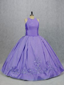 Taffeta Scoop Sleeveless Zipper Embroidery Quinceanera Dress in Lavender