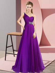 Empire Sleeveless Purple Prom Dress Brush Train Criss Cross