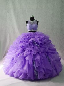 Floor Length Ball Gowns Sleeveless Lavender Quince Ball Gowns Brush Train Zipper