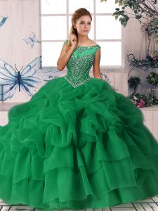 Superior Green Scoop Neckline Beading and Pick Ups Sweet 16 Dresses Sleeveless Zipper