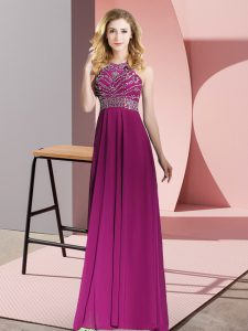 Beading Prom Dress Fuchsia Backless Sleeveless Floor Length