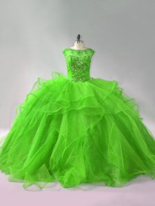 Hot Sale Sleeveless Brush Train Beading and Ruffles Lace Up Quinceanera Dresses
