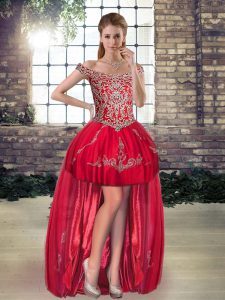High Low A-line Sleeveless Red Prom Party Dress Lace Up