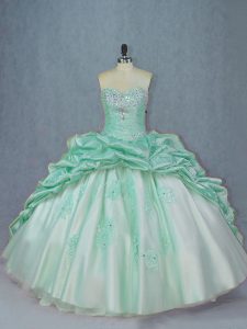Clearance Apple Green Organza and Taffeta Lace Up Sweet 16 Dresses Sleeveless Brush Train Beading and Pick Ups