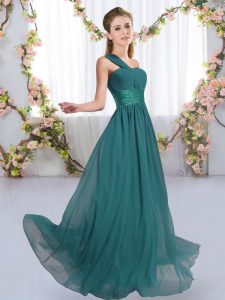 Peacock Green One Shoulder Lace Up Ruching Bridesmaids Dress Sleeveless