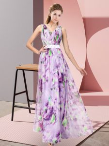 Affordable Multi-color Printed Zipper Dress for Prom Sleeveless Floor Length Pattern