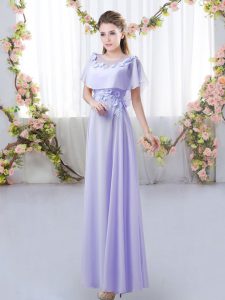 Chiffon Scoop Short Sleeves Zipper Appliques Court Dresses for Sweet 16 in Lavender