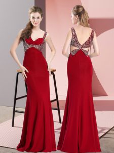 Mermaid Prom Dresses Red Straps Chiffon Sleeveless Floor Length Backless