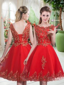 Traditional Red Sleeveless Tulle Lace Up Prom Dresses for Prom and Party