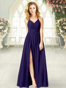 High Class Purple Prom Party Dress Prom and Party with Ruching Halter Top Sleeveless Zipper