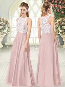 Floor Length Empire Sleeveless Pink Juniors Evening Dress Zipper