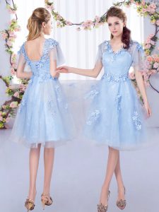 Short Sleeves Appliques Lace Up Quinceanera Dama Dress
