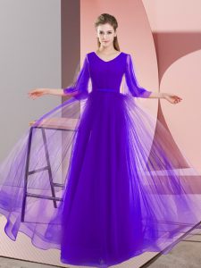 Floor Length Zipper Evening Dress Purple for Prom and Party with Beading