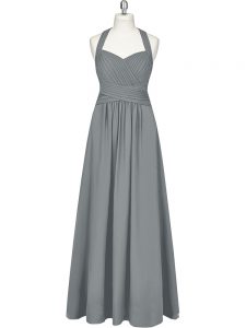 New Style Chiffon Halter Top Sleeveless Zipper Ruching Prom Dresses in Grey