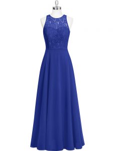 Royal Blue A-line Scoop Sleeveless Chiffon Floor Length Zipper Lace Womens Evening Dresses