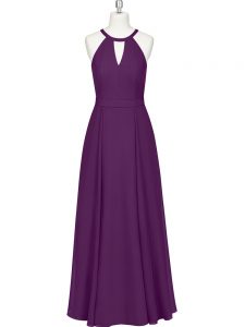 Designer Eggplant Purple Sleeveless Ruching Floor Length Prom Party Dress