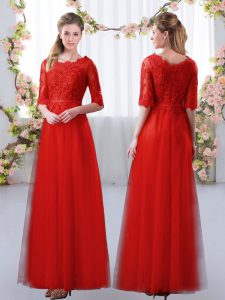 Red Scalloped Neckline Lace Court Dresses for Sweet 16 Half Sleeves Zipper