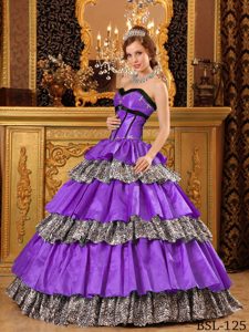 Traditional Ball Gown Sweetheart Purple Quinceanera Gowns in and Zebra