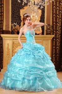 Exquisite Baby Blue Sweetheart Quinceaneras Dresses in Organza with Appliques