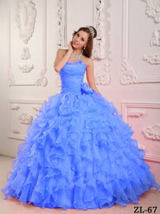 Trendy Sweetheart Organza Beading Blue Quinces Dress