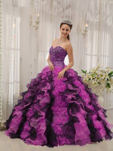 Multicolor Sweetheart Organza Beaded Quinceanera Dress with Ruffled Layers