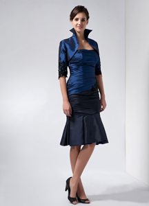 Navy Blue and Black Strapless Knee-length Mother of Bride Dress with Jacket