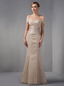 2014 off-the-shoulder Long Champagne Mermaid Mother of Bride Dress