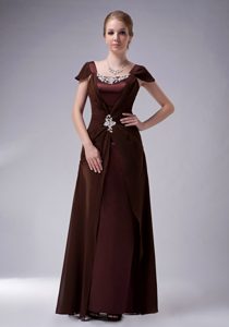 2014 Brown Straps Long Ruched Mother of Bride Dress with Appliques
