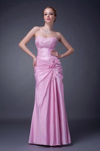 Strapless Long Rose Pink Mother of Bride Dress with Appliques