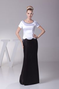 White and Black Scoop Short Sleeves Long Beaded Mother of Bride Dresses