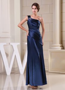 Navy Blue One Shoulder Mother of the Bride Dresses with Beading