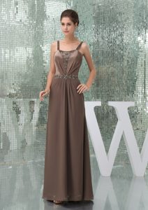 Charming Straps Brown Mother of the Bride Dresses with Beading and Ruches
