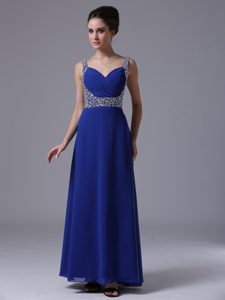 Royal Blue Ruched and Beaded Prom Court Dresses with Straps 2013