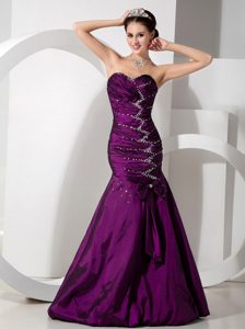 Popular Mermaid Fuchsia Prom Party Dress in with Beads and Bowknot
