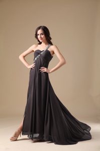 Simple Empire One Shoulder Chiffon Prom Dress for Party with Beading for Cheap