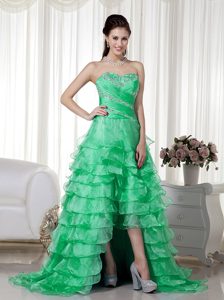 New Green A-line Sweetheart Brush Train Organza Beaded Prom Evening Dresses
