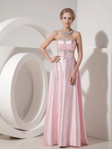 Elegant Pink Empire Strapless Elastic Woven Satin Beaded Prom Evening Dresses