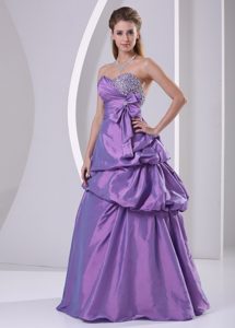 Sweetheart Beaded A-line Purple Prom Dress with Pick-ups and Bowknot on Sale